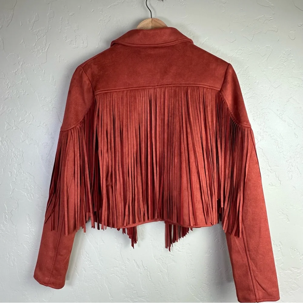 Flawless Women’s Fringe Faux Suede Jacket in Rust Size Medium - Picture 4 of 6